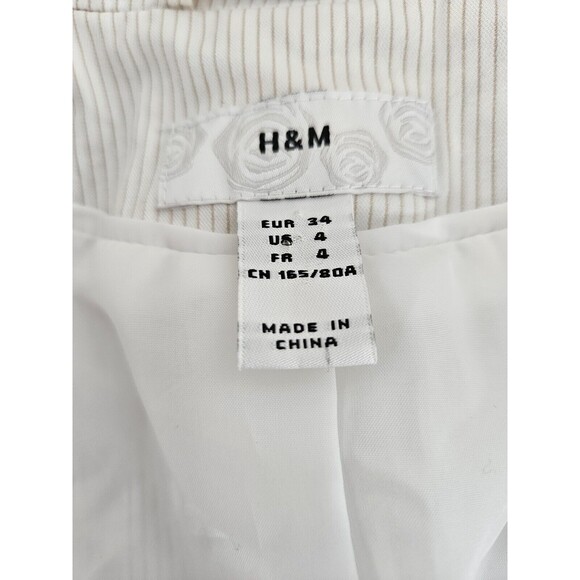 H&M White And Cream Striped Women's Suit Blazer Jacket Size 4 European Size 34 - Picture 10 of 15